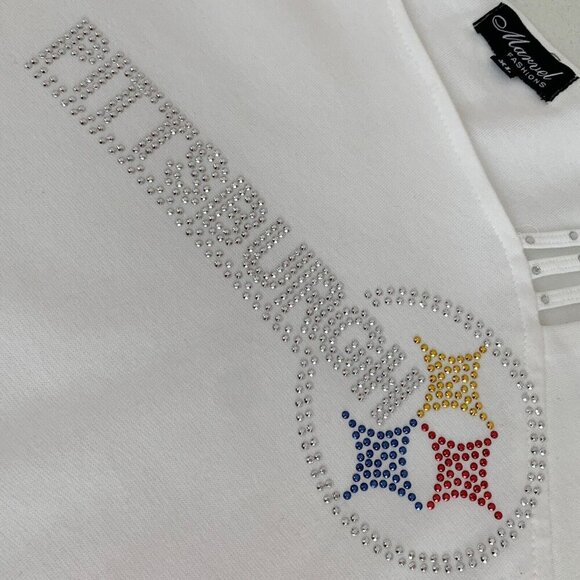 Pittsburg Steelers Sparkle Logo Knit Top Womens XL White Faux Jewel Detail Fan - Picture 6 of 11